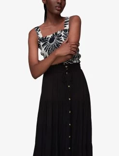 Whistles Crinkled Woven Midi Skirt -Mode Charm Shop R03968983 BLACK ALT05