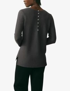 Button-back Recycled Cotton-blend Jumper -Mode Charm Shop R03981370 ESPRESSO ALT02