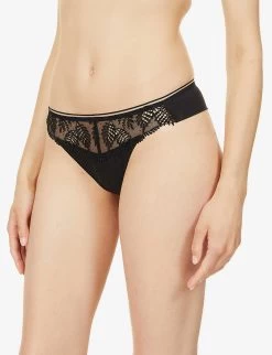 Simone Perele Bloom Tanga Mid-rise Stretch-woven Thong -Mode Charm Shop R03990736 015BLACK ALT02