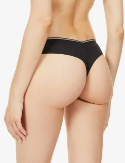 Simone Perele Bloom Tanga Mid-rise Stretch-woven Thong -Mode Charm Shop R03990736 015BLACK ALT03