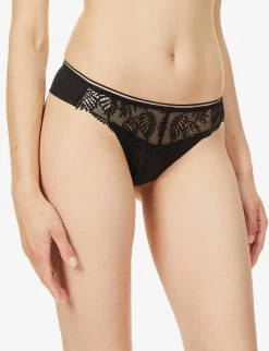 Simone Perele Bloom Tanga Mid-rise Stretch-woven Thong -Mode Charm Shop R03990736 015BLACK ALT04