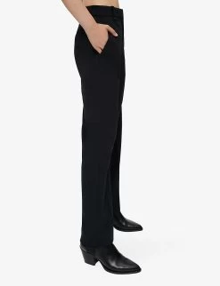 Maje Patio Wide-leg Elasticated-back Wool-blend Suit Trousers -Mode Charm Shop R03991140 NOIRGRIS ALT02