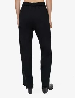Maje Patio Wide-leg Elasticated-back Wool-blend Suit Trousers -Mode Charm Shop R03991140 NOIRGRIS ALT03