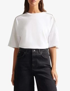 Ted Baker Peyrrie Flower-embroidered Cotton T-shirt -Mode Charm Shop R03995504 WHITE ALT02