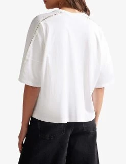 Ted Baker Peyrrie Flower-embroidered Cotton T-shirt -Mode Charm Shop R03995504 WHITE ALT03