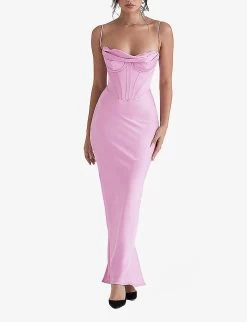 Charmaine Corset Satin Maxi Dress -Mode Charm Shop R04011195 PINK ALT02