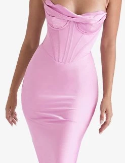 Charmaine Corset Satin Maxi Dress -Mode Charm Shop R04011195 PINK ALT04