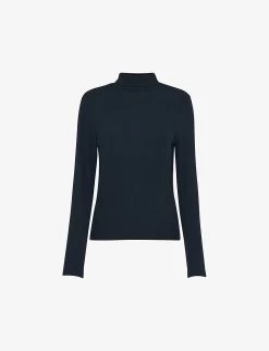 Whistles Ribbed Polo-neck Stretch-woven Top