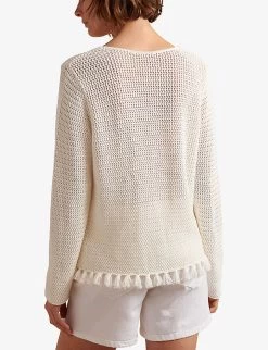 Tassel-trim Crochet Organic-cotton Jumper -Mode Charm Shop R04044642 PORCELAIN ALT02