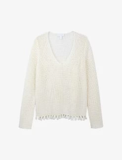 Tassel-trim Crochet Organic-cotton Jumper