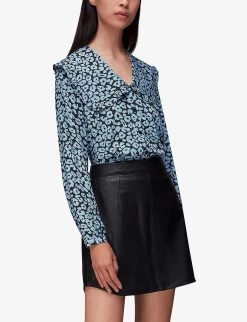 Whistles Fuzzy Leopard-print Oversized-collar Woven Top 9 Whistles Fuzzy Leopard-print Oversized-collar Woven Top -Mode Charm Shop R04047147 MULTICOLOURED ALT02