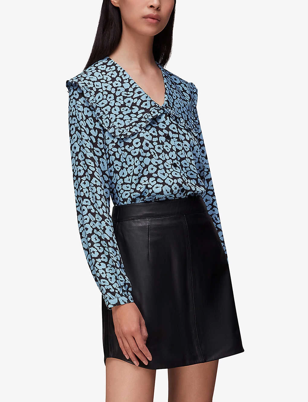 Whistles Fuzzy Leopard-print Oversized-collar Woven Top 5 Whistles Fuzzy Leopard-print Oversized-collar Woven Top - Image 3