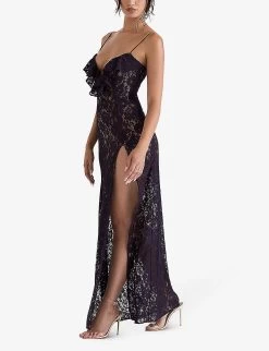 Malia Ruffle-trim Lace Maxi Dress -Mode Charm Shop R04053546 NIGHTSHADE ALT02