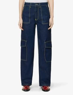 Ganni Wide-leg Mid-rise Organic-cotton Jeans -Mode Charm Shop R04057959 RINSE ALT02