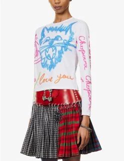 Graphic-print Round-neck Stretch-jersey Top -Mode Charm Shop R04058962 WHITEMULTI ALT02