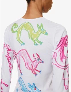 Graphic-print Round-neck Stretch-jersey Top -Mode Charm Shop R04058962 WHITEMULTI ALT05