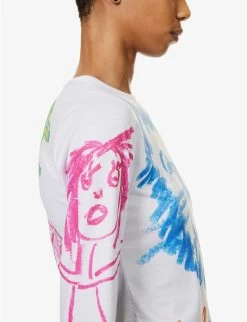 Graphic-print Round-neck Stretch-jersey Top -Mode Charm Shop R04058962 WHITEMULTI ALT06