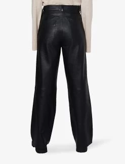 Gellar High-rise Straight-leg Leather Trousers -Mode Charm Shop R04061001 BLACK ALT03