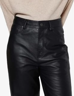 Gellar High-rise Straight-leg Leather Trousers -Mode Charm Shop R04061001 BLACK ALT04