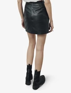 Ikks High-rise Button-detail Leather Mini Skirt -Mode Charm Shop R04063195 BLACK ALT02