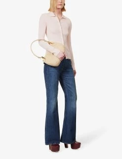 Bottega Veneta Contrast-patch Flared-leg High-rise Jeans -Mode Charm Shop R04064579 MIDBLUE ALT01