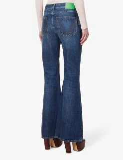 Bottega Veneta Contrast-patch Flared-leg High-rise Jeans -Mode Charm Shop R04064579 MIDBLUE ALT03