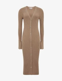 Reiss Avery V-neck Kitted Midi Dress