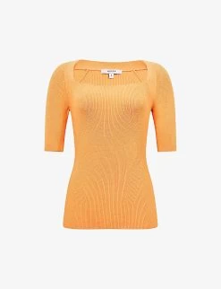 Reiss Tina Square-neck Stretch-woven Jumper