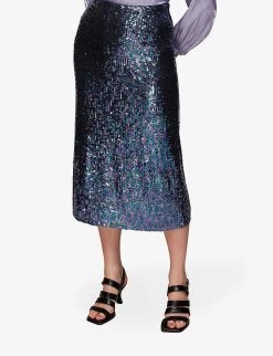 Whistles Sally Sequin-embellished Stretch Recycled-polyester Midi Skirt -Mode Charm Shop R04069977 BLACK ALT02