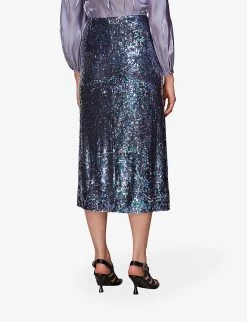 Whistles Sally Sequin-embellished Stretch Recycled-polyester Midi Skirt -Mode Charm Shop R04069977 BLACK ALT03