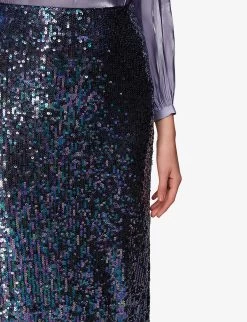 Whistles Sally Sequin-embellished Stretch Recycled-polyester Midi Skirt -Mode Charm Shop R04069977 BLACK ALT04