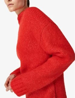 Sweaty Betty Funnel-neck Boxy Brushed-knit Jumper -Mode Charm Shop R04074889 CRANBERRYRED ALT03