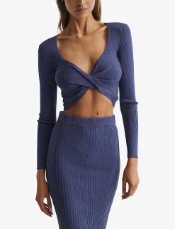 Reiss Iona Twisted Stretch-knit Crop Top -Mode Charm Shop R04075269 BLUE ALT02