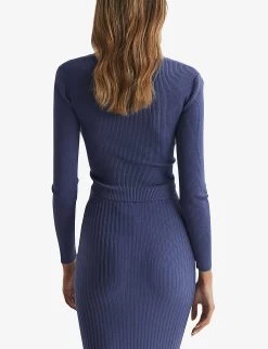 Reiss Iona Twisted Stretch-knit Crop Top -Mode Charm Shop R04075269 BLUE ALT03