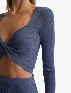 Reiss Iona Twisted Stretch-knit Crop Top -Mode Charm Shop R04075269 BLUE ALT04