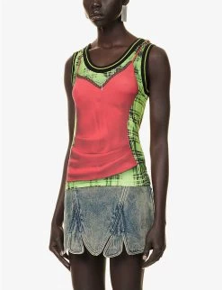 Y/Project X Jean Paul Gaultier Trompe L'Oeil Graphic-print Stretch-woven Top -Mode Charm Shop R04075894 REDGREEN ALT02