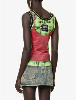 Y/Project X Jean Paul Gaultier Trompe L'Oeil Graphic-print Stretch-woven Top -Mode Charm Shop R04075894 REDGREEN ALT03
