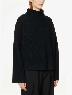 Toteme Turtleneck Wool-blend Knitted Jumper -Mode Charm Shop R04077097 BLACK ALT02