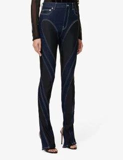 Mugler Spiral Seam-embellished Skinny High-rise Stretch-denim Jeans -Mode Charm Shop R04078213 DARKBLUEBLACK ALT02