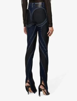 Mugler Spiral Seam-embellished Skinny High-rise Stretch-denim Jeans -Mode Charm Shop R04078213 DARKBLUEBLACK ALT03