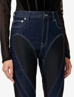 Mugler Spiral Seam-embellished Skinny High-rise Stretch-denim Jeans -Mode Charm Shop R04078213 DARKBLUEBLACK ALT04