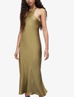 AllSaints Betina Racerback Satin Maxi Dress -Mode Charm Shop R04082737 PALEOLIVEGRE ALT02