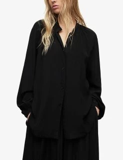AllSaints Hezzy Balloon-sleeve Woven Shirt -Mode Charm Shop R04085733 BLACK ALT02
