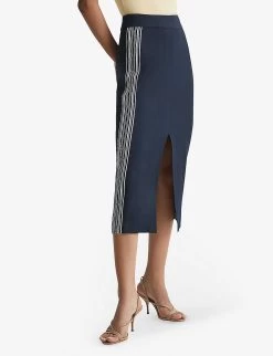 Reiss Pia High-rise Side-stripe Stretch-woven Pencil Skirt -Mode Charm Shop R04086997 NAVY ALT02