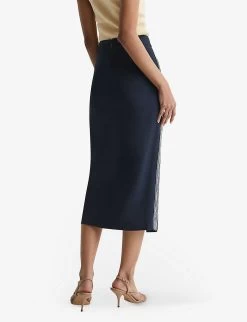 Reiss Pia High-rise Side-stripe Stretch-woven Pencil Skirt -Mode Charm Shop R04086997 NAVY ALT03