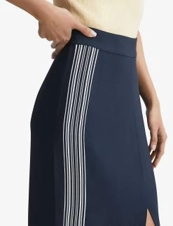 Reiss Pia High-rise Side-stripe Stretch-woven Pencil Skirt -Mode Charm Shop R04086997 NAVY ALT04