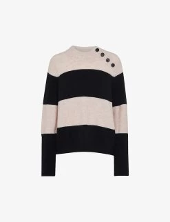 Whistles Button-neck Stripe Knitted Jumper