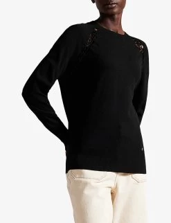 Ted Baker Raglan-sleeve Stitch-insert Knitted Jumper 8 Ted Baker Raglan-sleeve Stitch-insert Knitted Jumper -Mode Charm Shop R04093041 BLACK ALT02