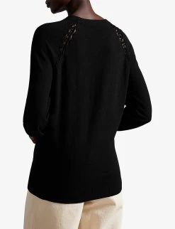 Ted Baker Raglan-sleeve Stitch-insert Knitted Jumper 9 Ted Baker Raglan-sleeve Stitch-insert Knitted Jumper -Mode Charm Shop R04093041 BLACK ALT03