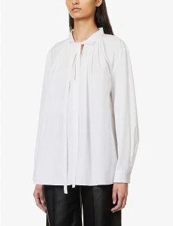 Joseph Orton Tied-neck Long-sleeved Cotton Shirt -Mode Charm Shop R04095294 WHITE ALT02